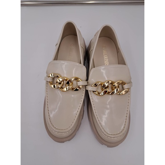 NWOB Dream Pairs Cream Golden Chain Chunky Loafers 10 - Picture 3 of 9